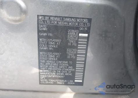 2015 Nissan Rogue S z USA, uszkodzony, nr VIN KNMAT2MT9FP556397